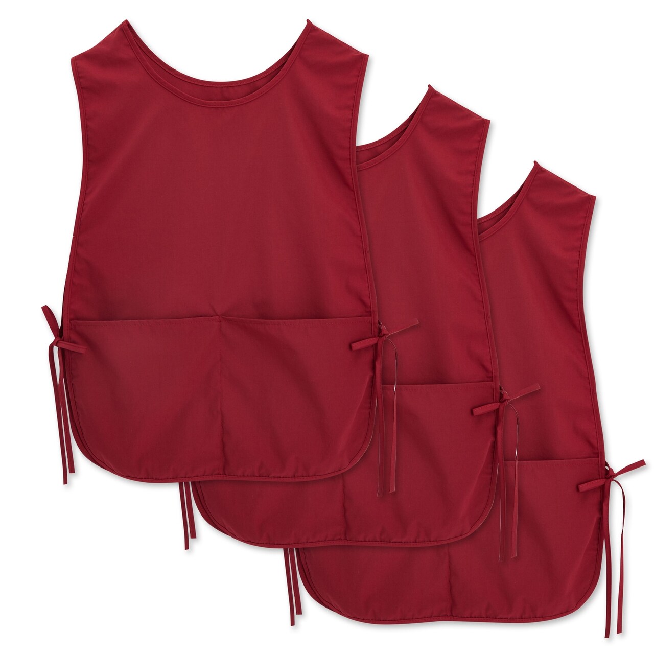 3 Pack Universal Cobbler Apron, Unisex Smocks with 2 Pockets (19 x 28 in, Burgundy)